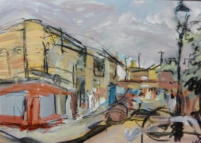 Wendy Rolt, Columbia Road, Acrylic on Board, SOLD